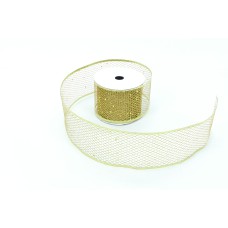 2.5 Inch Gold Mesh Christmas Ribbon With Wired Edges, 2-1/2 In. X 10 Yds (Lot of 1 Spool) SALE ITEM